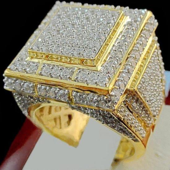 Picture of Men's Unadjustable Rings 24K Gold Color Square Clear Rhinestone 18.1mm(US Size 8), 1 Piece