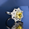 Picture of Cubic Zirconia Rings Silver Plated Yellow Hollow Square Flower Clear Rhinestone 15.7mm( 5/8")(US Size 5), 1 Piece