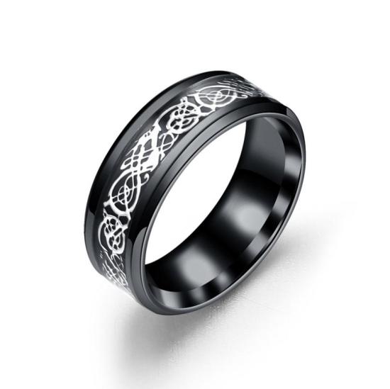 Picture of Stainless Steel Unadjustable Rings Black Silver Dragon 18.1mm( 6/8")(US Size 8), 1 Piece