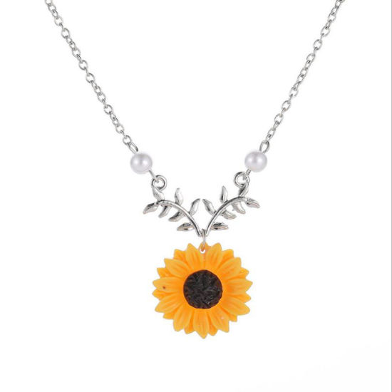 Picture of Necklace Silver Sunflower 51cm(20 1/8") long, 1 Piece