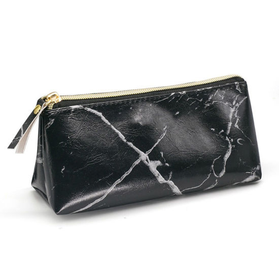 Picture of PU Leather Storage Bag Black Marbling 18cm x 8cm, 1 Piece