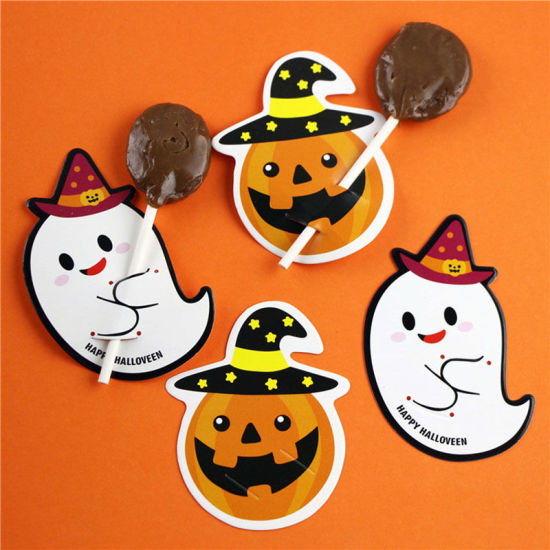 Image de 1 Kit ( 50 Pcs/Kit) Carte d'Emballage de Sucette en Papier Accessoires de Bricolage Artisanal Blanc Fantôme Halloween 8cm x 5cm