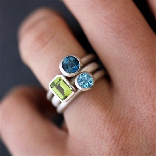 Picture of Rings Multicolor Round Rectangle Imitation Gemstones 15.7mm( 5/8")(US Size 5), 1 Set ( 3 PCs/Set)