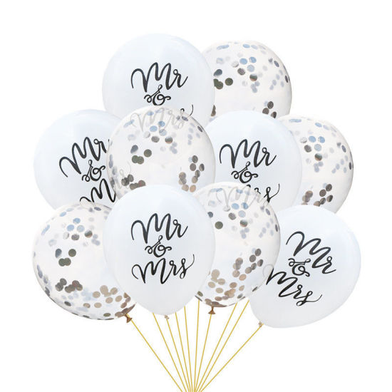 Image de Ballon Déco Soirée en Emulsion Blanc & Or Mots" MR & MRS " 1 Kit ( 2 Pcs/Kit)