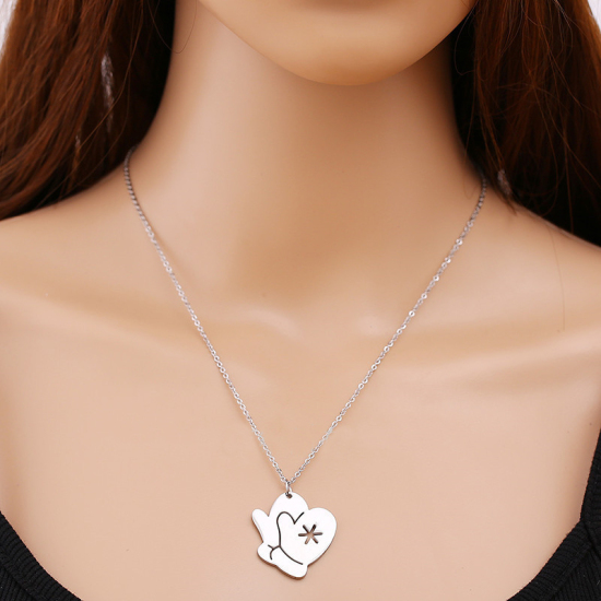 Imagen de Titanio Acero Navidad Collares Tono de Plata Guante Hueco 47cm longitud, 1 Unidad