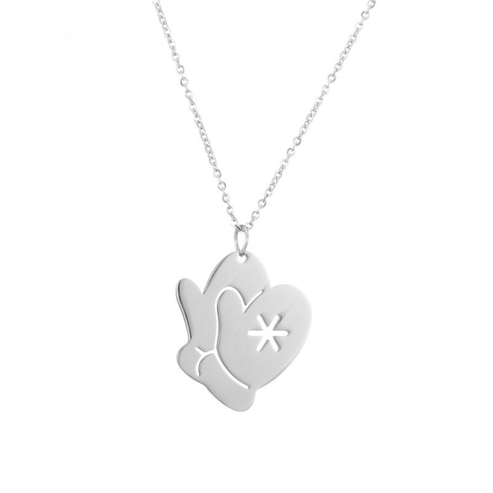 Imagen de Titanio Acero Navidad Collares Tono de Plata Guante Hueco 47cm longitud, 1 Unidad