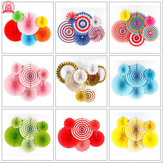 Picture of Multicolor - 6 Piece Paper Fan Party Background Decorations Set 40cm-20cm
