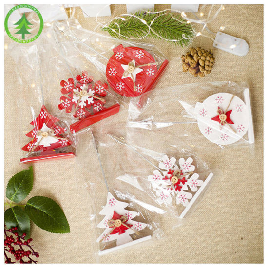 Изображение 1 Piece Natural Wood Notes Message Paper Clips Christmas Snowflake White & Red