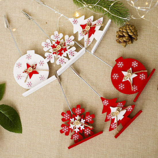 Изображение 1 Piece Natural Wood Notes Message Paper Clips Christmas Snowflake White & Red