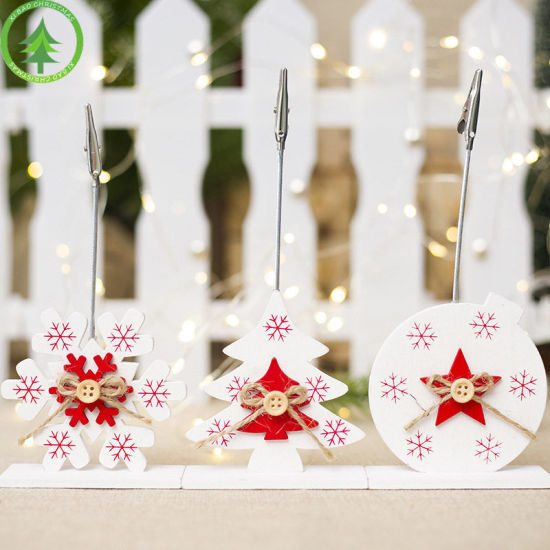 Изображение 1 Piece Natural Wood Notes Message Paper Clips Christmas Snowflake White & Red