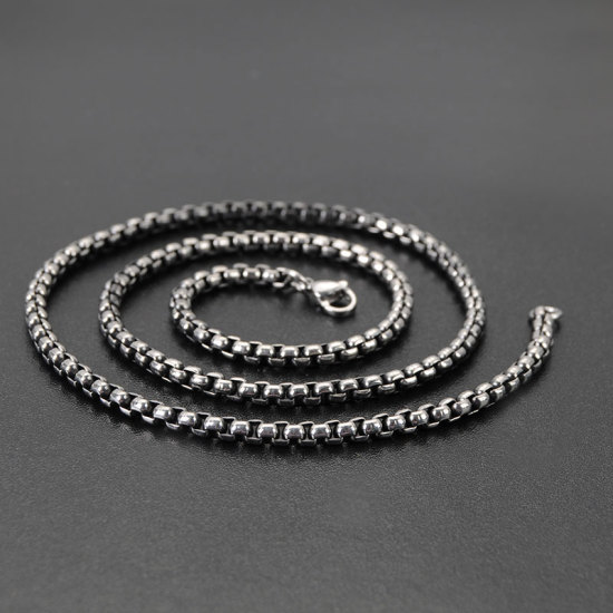 Immagine di 316L Acciaio inossidabile Catena di casella Collana Argento Antico 55cm Lunghezza, Dimensione della Catena 4mm, 1 Pz
