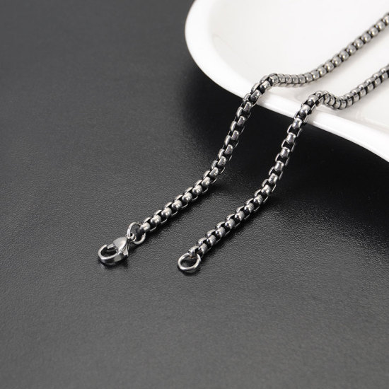 Immagine di 316L Acciaio inossidabile Catena di casella Collana Argento Antico 55cm Lunghezza, Dimensione della Catena 4mm, 1 Pz