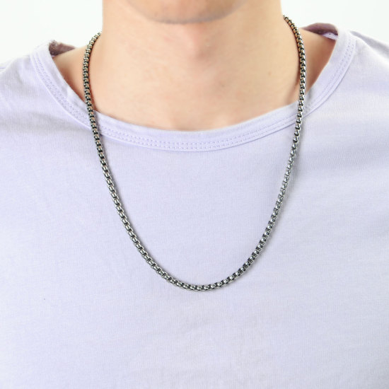 Immagine di 316L Acciaio inossidabile Catena di casella Collana Argento Antico 55cm Lunghezza, Dimensione della Catena 4mm, 1 Pz