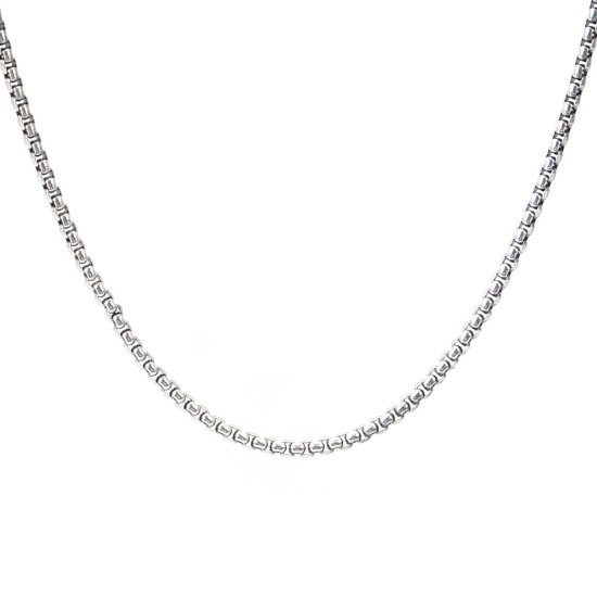 Picture of 316L Stainless Steel Box Chain Necklace Antique Silver Color 60cm(23 5/8") long, Chain Size: 3mm, 1 Piece
