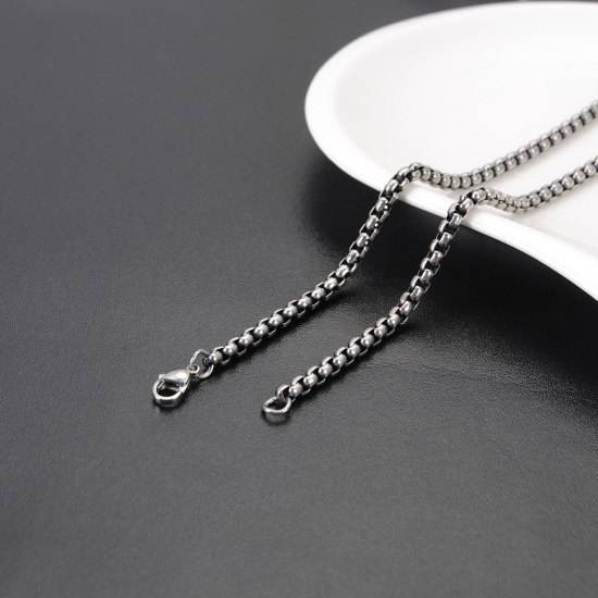Picture of 316L Stainless Steel Box Chain Necklace Antique Silver Color 60cm(23 5/8") long, Chain Size: 3mm, 1 Piece