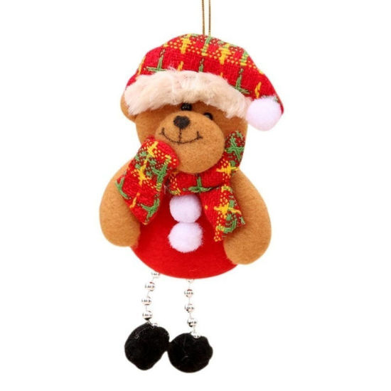 Picture of Fabric Christmas Hanging Decoration Bear Animal Multicolor 17cm x 8cm, 2 PCs