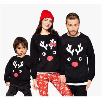 Picture of Cotton Polyester Blend Women's Long Sleeve Hoodie Sweatshirt Top Black Christmas Reindeer Size M, 1 Piece
