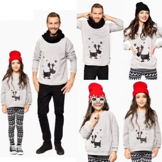 Picture of Cotton Polyester Blend Women's Long Sleeve Hoodie Sweatshirt Top Black Christmas Reindeer Size M, 1 Piece
