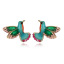 Image de Boucles d'Oreilles Puces Vert Oiseau à Strass Rose Émail 18mm x 16mm, 1 Paire