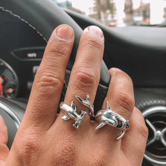 Picture of Rings Antique Silver Shark Animal Adjustable 1 Set ( 2 PCs/Set)