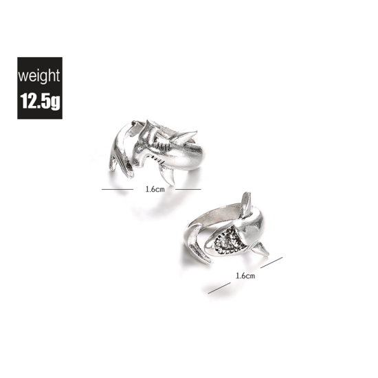 Picture of Rings Antique Silver Shark Animal Adjustable 1 Set ( 2 PCs/Set)