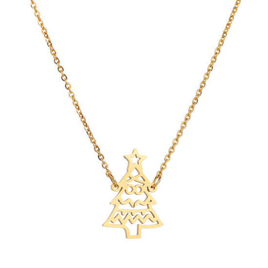 Picture of Stainless Steel Necklace Gold Plated Christmas Tree Hollow 52cm(20 4/8") long, 1 Piece