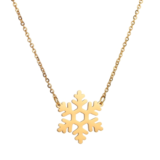 Picture of Stainless Steel Necklace Gold Plated Christmas Snowflake Hollow 52cm(20 4/8") long, 1 Piece