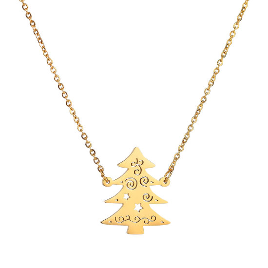 Picture of Stainless Steel Necklace Gold Plated Christmas Tree Hollow 52cm(20 4/8") long, 1 Piece