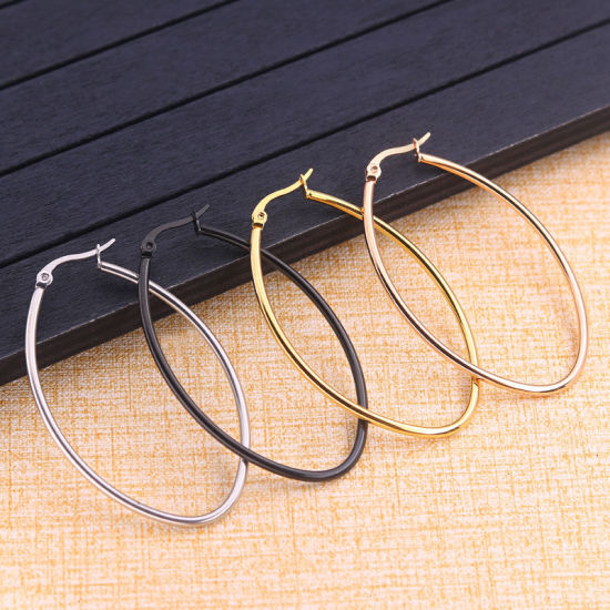 Picture of 316 Stainless Steel Hoop Earrings Gold Plated Oval 30mm(1 1/8") long, 1 Pair”