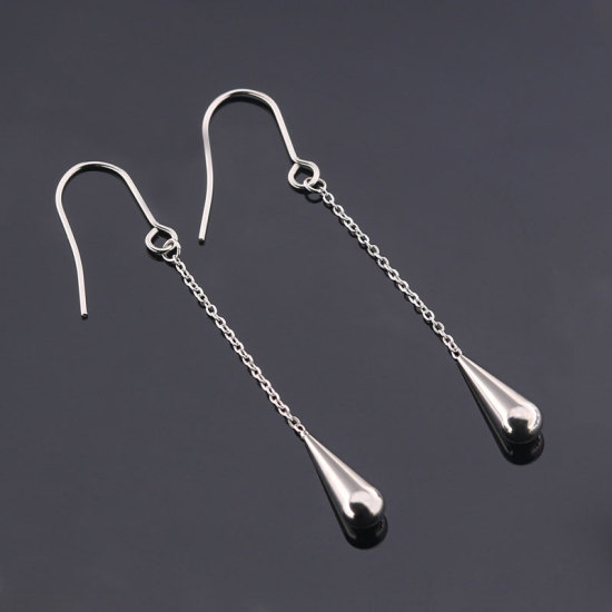 Imagen de 316 Acero Inoxidable Pendientes Tono de Plata Gota 65mm, Post/ Wire Size: (20 gauge), 1 Par”