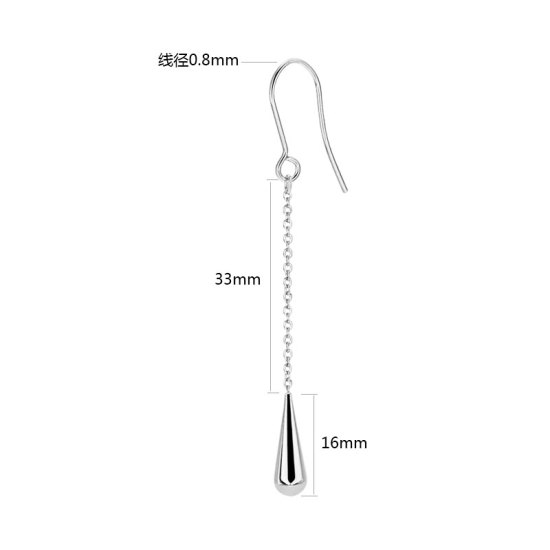Imagen de 316 Acero Inoxidable Pendientes Tono de Plata Gota 65mm, Post/ Wire Size: (20 gauge), 1 Par”