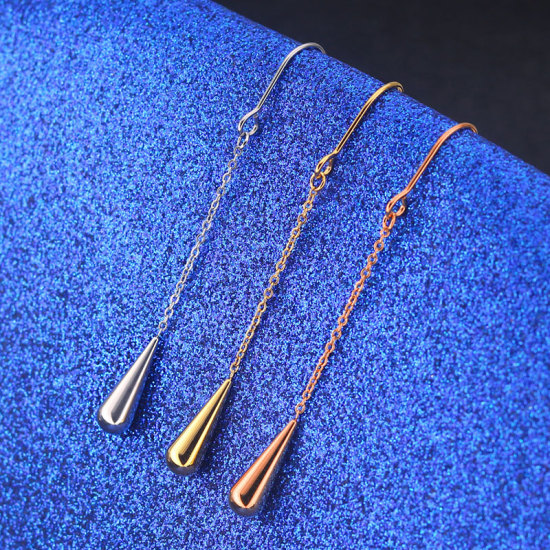 Imagen de 316 Acero Inoxidable Pendientes Tono de Plata Gota 65mm, Post/ Wire Size: (20 gauge), 1 Par”