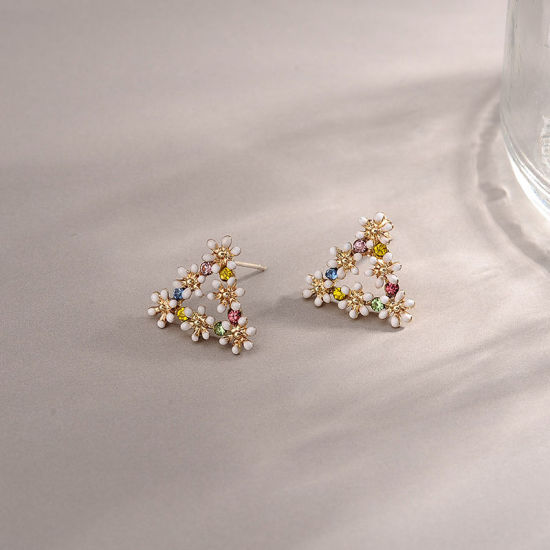 Picture of Zinc Based Alloy & Sterling Silver Ear Post Stud Earrings Multicolor Triangle 1 Pair