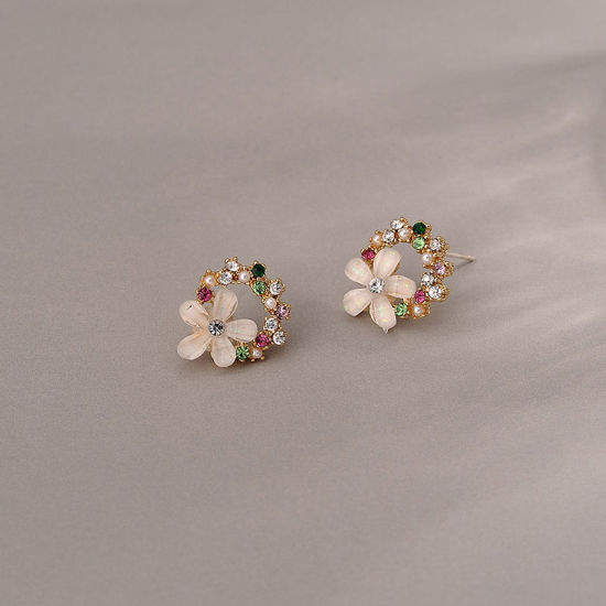 Picture of Zinc Based Alloy & Sterling Silver Ear Post Stud Earrings Multicolor Flower 1 Pair