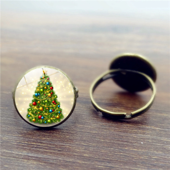 Picture of Adjustable Rings Antique Bronze Green Christmas Tree 16mm( 5/8")(US size 5.25), 1 Piece