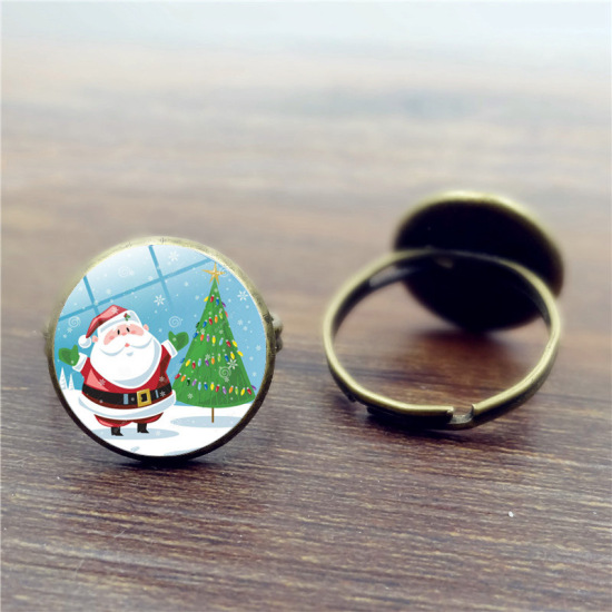 Picture of Adjustable Rings Antique Bronze Multicolor Christmas Santa Claus Christmas Tree 16mm( 5/8")(US size 5.25), 1 Piece