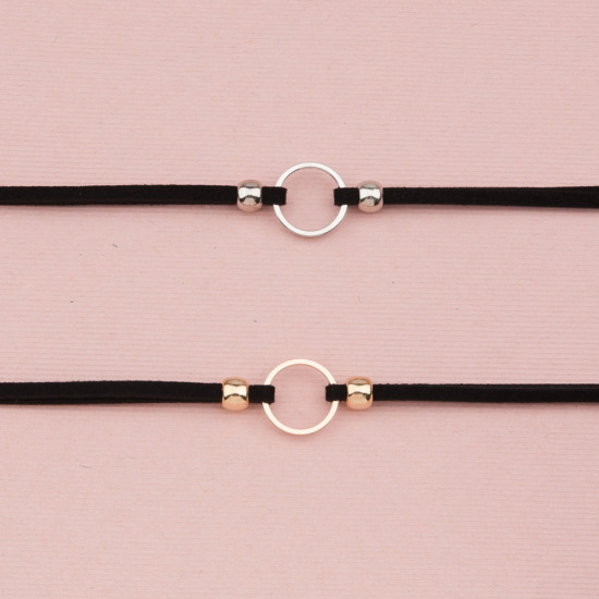 Bild von 1 Stück Samt Ins Stil Choker Halskette Silbrig Schwarz Ring 32cm lang