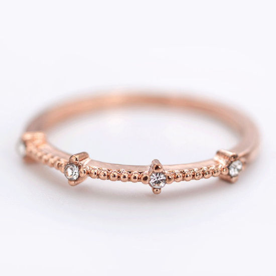 Picture of Brass Rings Rose Gold Clear Rhinestone 18.9mm( 6/8")(US Size 9), 1 Piece                                                                                                                                                                                      