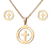 Picture of Stainless Steel Jewelry Necklace Earrings Set Gold Plated Cross Round 44cm(17 3/8") long, 1cm( 3/8") x 1cm(3/8"), 1 Set