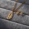 Picture of Stainless Steel Jewelry Necklace Earrings Set Gold Plated Leaf 45cm(17 6/8") long, 1.3cm( 4/8") x 0.6cm( 2/8"), 1 Set