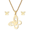 Picture of Stainless Steel Jewelry Necklace Earrings Set Gold Plated Butterfly Animal 45cm(17 6/8") long, 1cm( 3/8") x 0.8cm( 3/8"), 1 Set