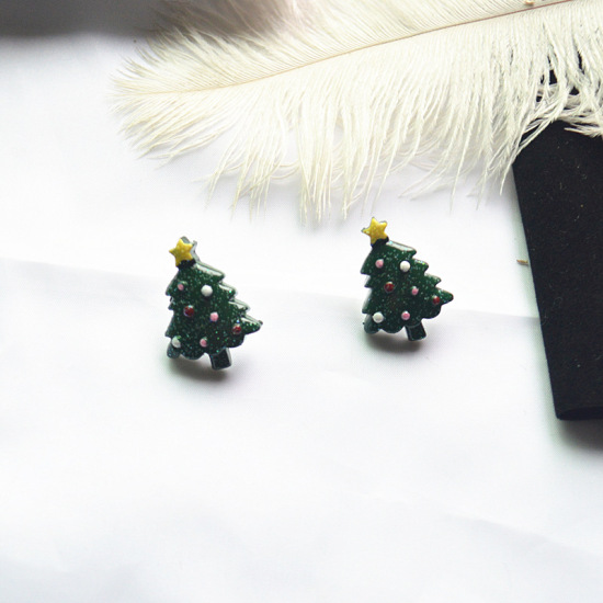 Bild von Harz Ohrring Ohrstecker Grün Weihnachten Weihnachtsbaum 25mm, 1 Paar