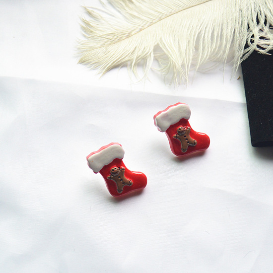 Bild von Harz Ohrring Ohrstecker Rot Weihnachten Stiefel 25mm, 1 Paar