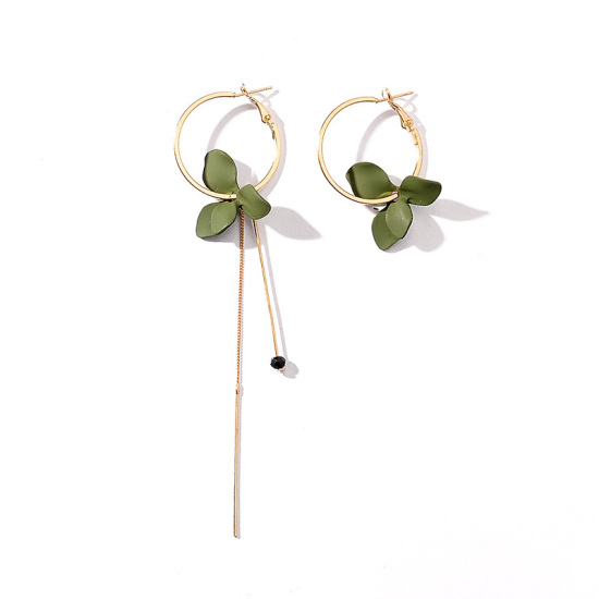 Picture of Tassel Earrings Gold Plated Green Petaline 12.3cm x 4.7cm, 1 Pair