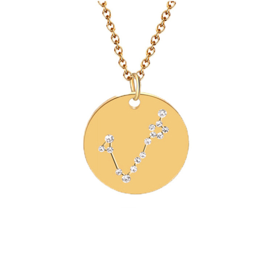 Picture of Necklace Gold Plated Round Pisces Sign Of Zodiac Constellations Clear Rhinestone 45cm(17 6/8") long, 1 Piece