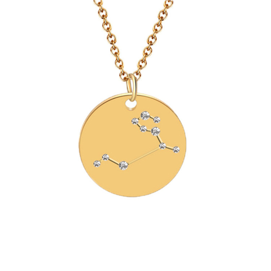 Picture of Necklace Gold Plated Round Leo Sign Of Zodiac Constellations Clear Rhinestone 45cm(17 6/8") long, 1 Piece