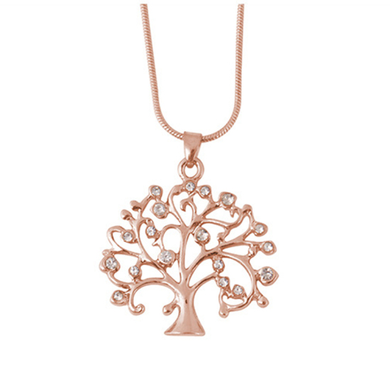 Picture of Lampwork Glass Necklace Rose Gold Tree of Life Clear Rhinestone 46.5cm(18 2/8") long, 1 Piece