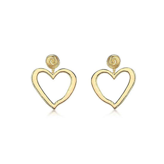 Picture of Ear Post Stud Earrings Gold Plated Heart 40mm x 30mm, 1 Pair