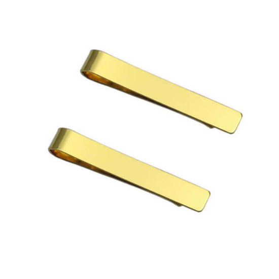 Picture of Stainless Steel Men Necktie Tie Clasps Gold Plated 48mm(1 7/8") x 8mm( 3/8"), 1 Piece