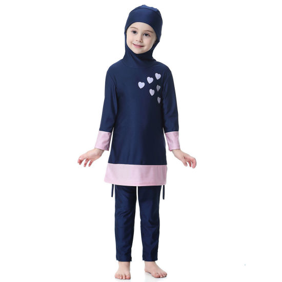 Изображение Navy Blue - Muslim Long Sleeve Trousers Girl Child's Two-Piece Split Swimwear 140cm, 1 Set